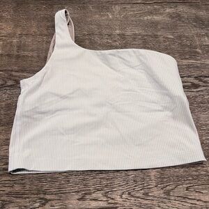 Lululemon Athletica White Striped One-Shoulder Crop Top